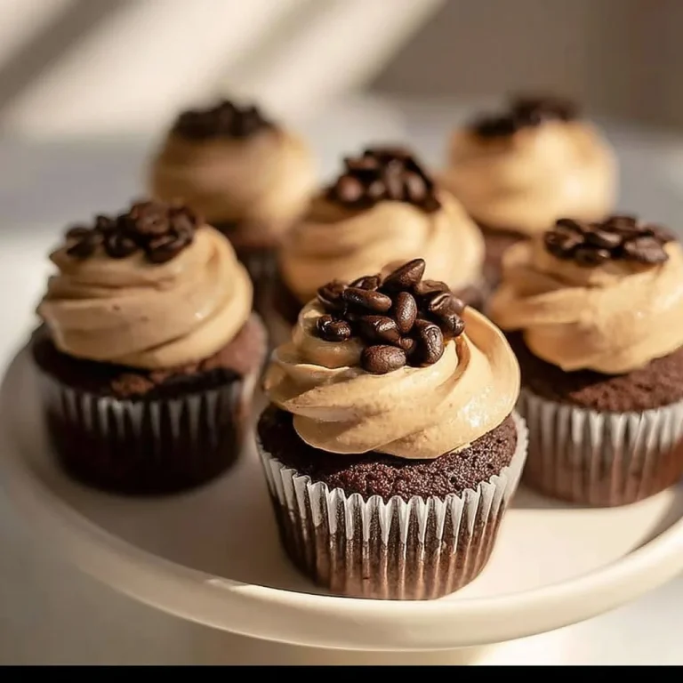 Delicious espresso cupcakes with creamy espresso frosting on a white plate