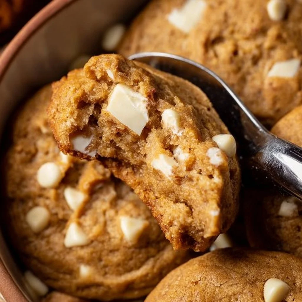 Homemade cappuccino cookies with white chocolate on a wooden platter
