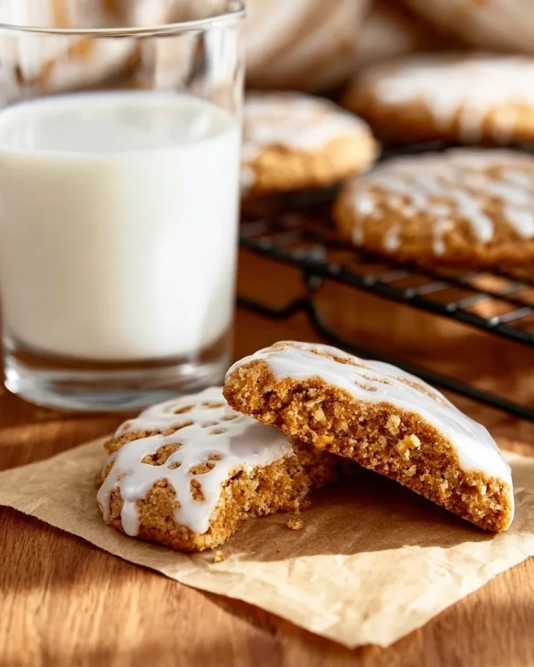 Freshly baked iced oatmeal cookies with a sweet glaze on top.