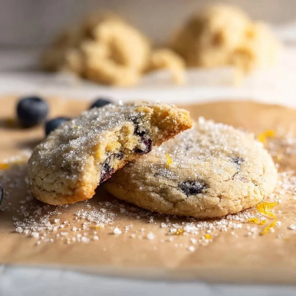 Freshly baked Lemon Blueberry Cookies on a cooling rack
