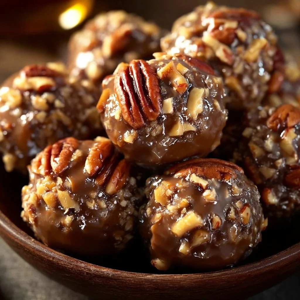 Delicious Pioneer Woman pecan pie balls arranged on a dessert platter.