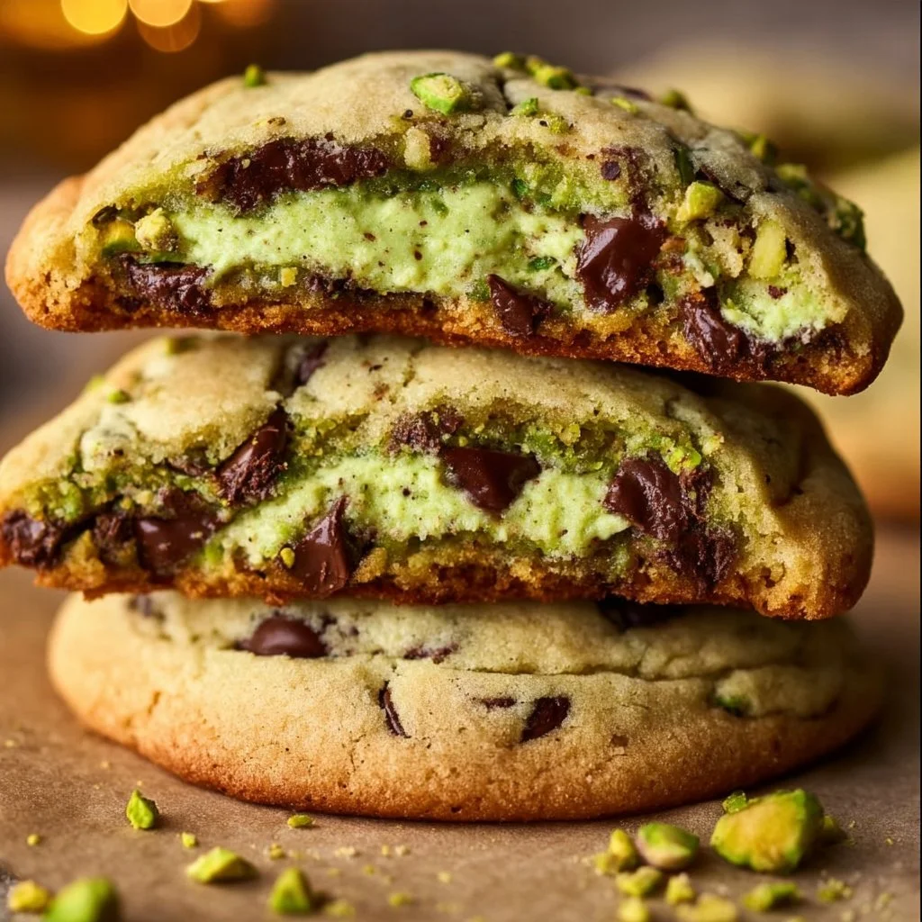 Delicious pistachio cream cookies on a plate
