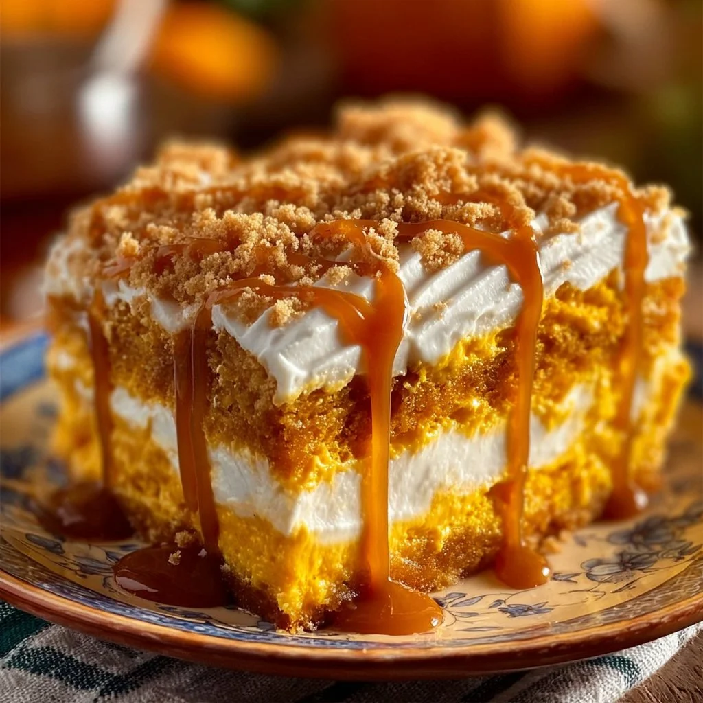 Delicious Pumpkin Better Than Sex Cake topped with creamy frosting