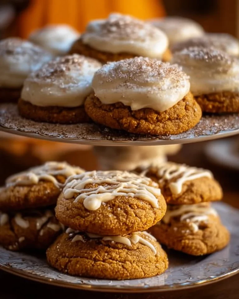 Delicious Pumpkin Cheesecake Cookies topped with a creamy pumpkin filling.