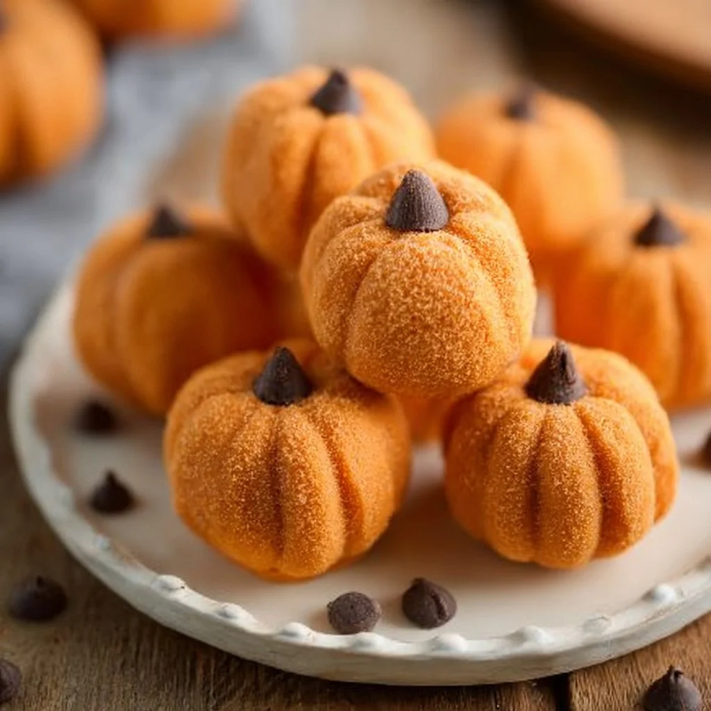 Delicious pumpkin cheesecake truffles drizzled with chocolate