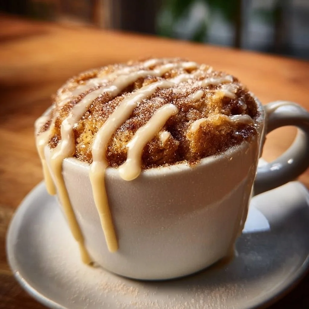 Quick and easy apple mug cake prepared in a mug for a 2-minute dessert