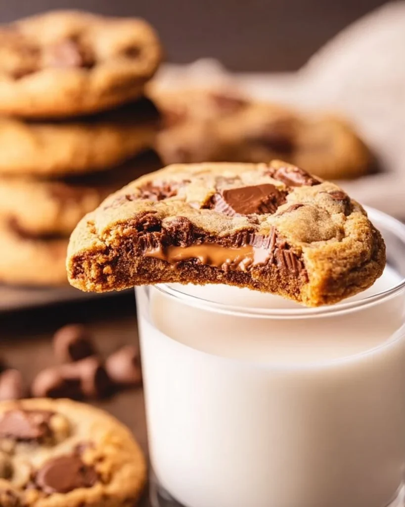 Delicious Reese's chocolate chip cookies with melted chocolate and peanut butter