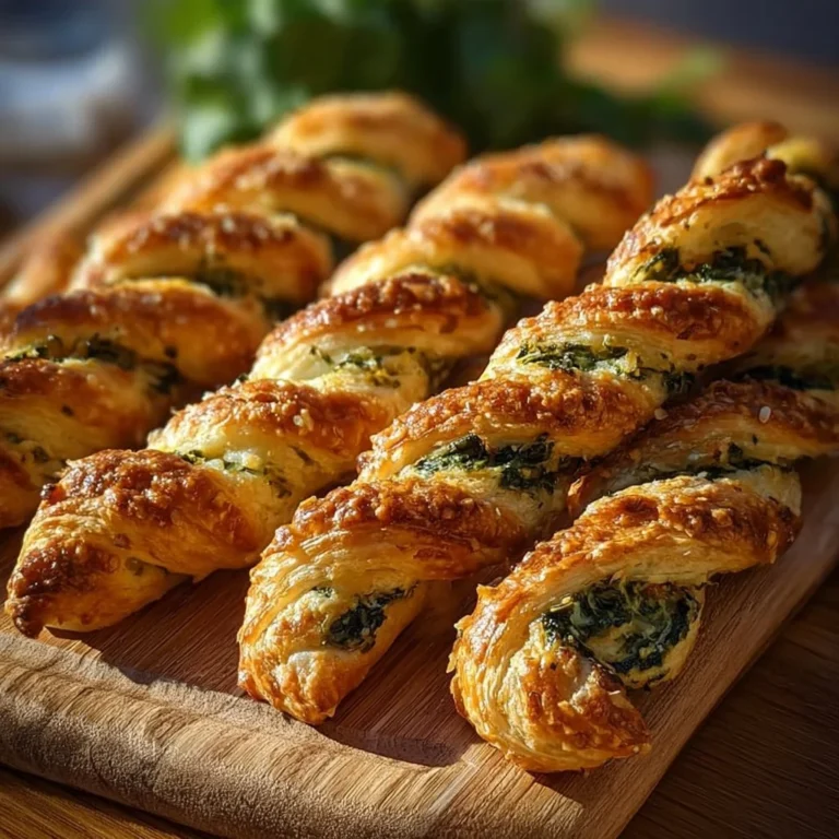 Delicious spinach and feta puff pastry twists on a baking sheet