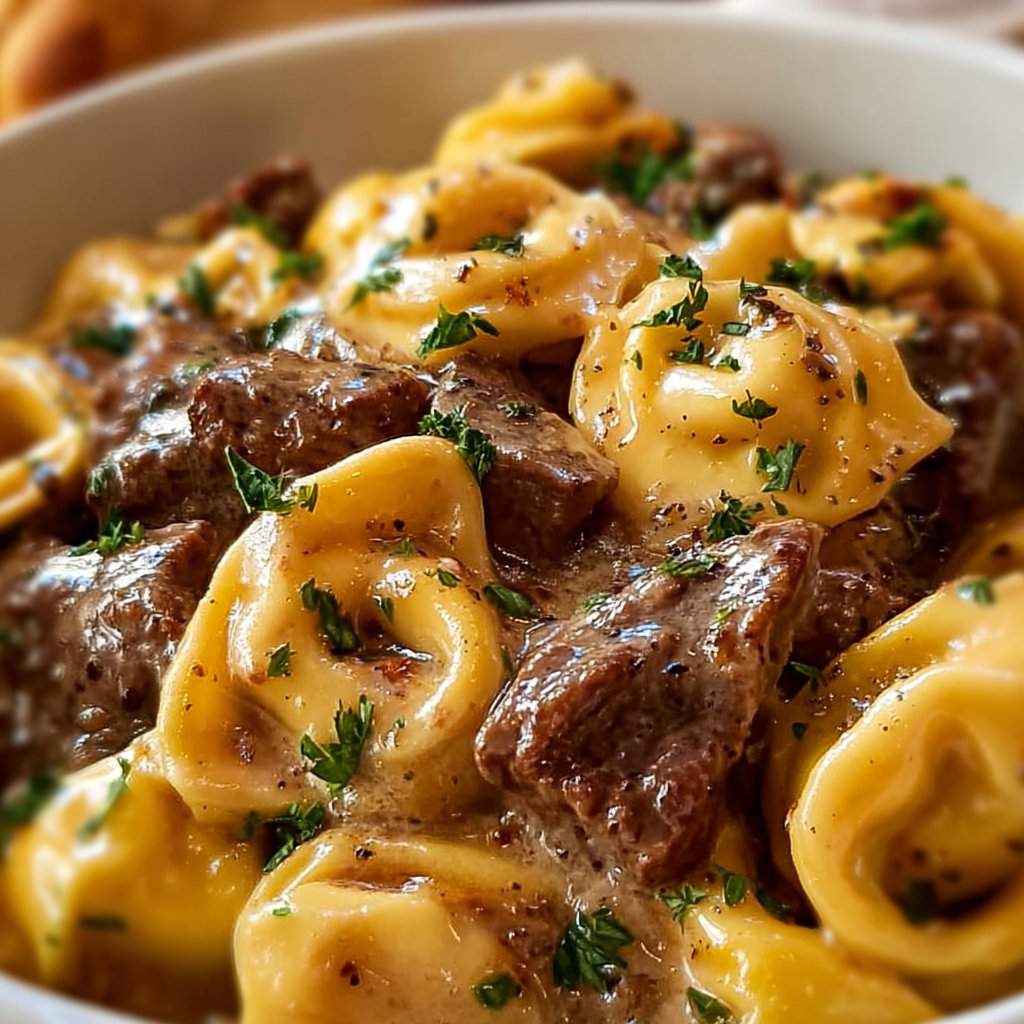 Cheesesteak Tortellini in Rich Provolone Sauce