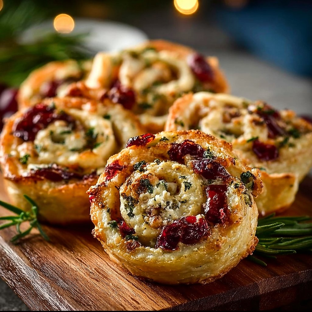 Cranberry Cream Cheese Pinwheels with Feta & Herbs