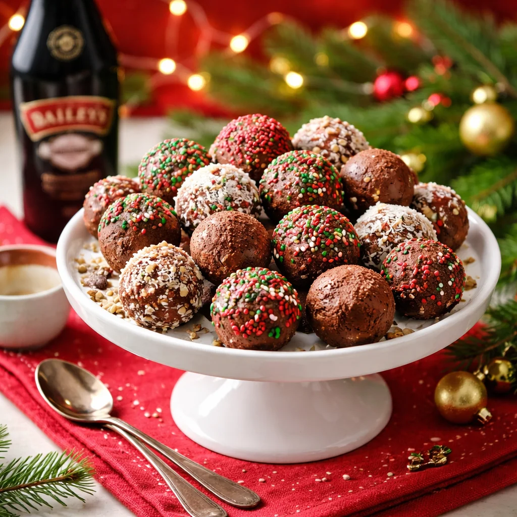 Delicious Baileys Christmas Truffles decorated for the holiday season