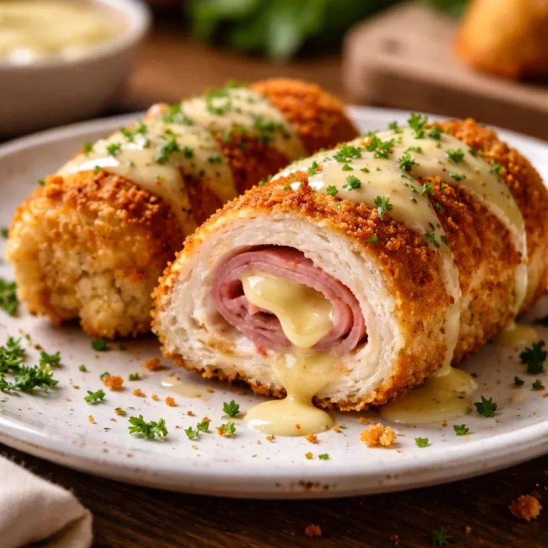 Deliciously baked chicken cordon bleu with ham and melted cheese