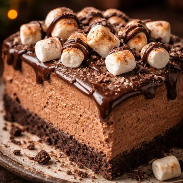 Delicious hot chocolate cheesecake topped with chocolate shavings and whipped cream