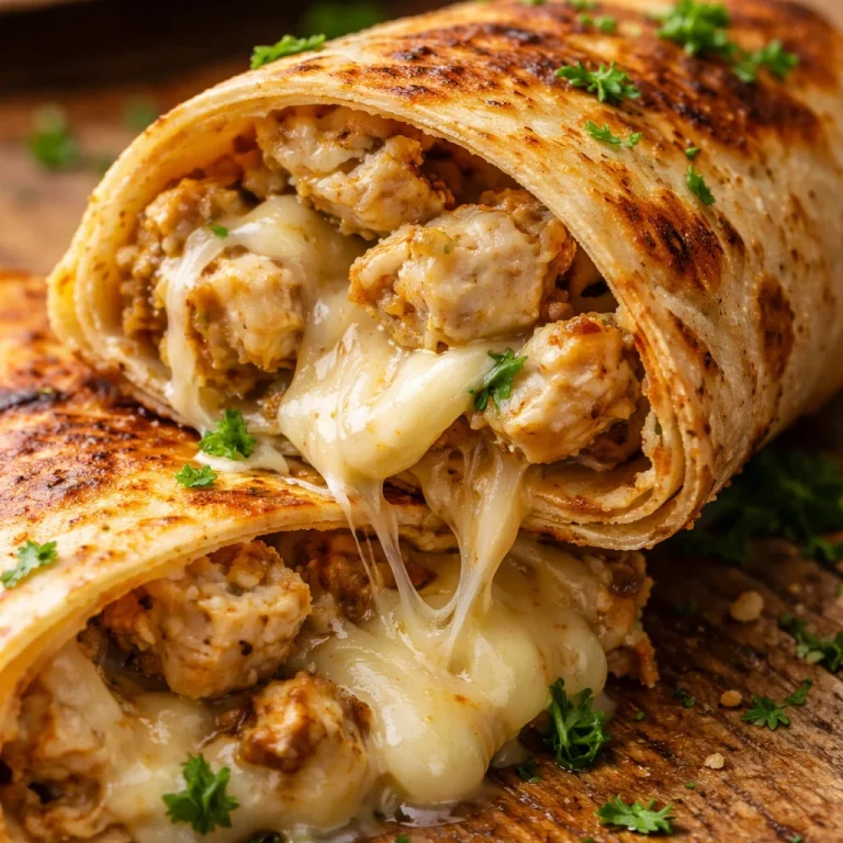 Delicious cheesy garlic chicken wraps served on a plate