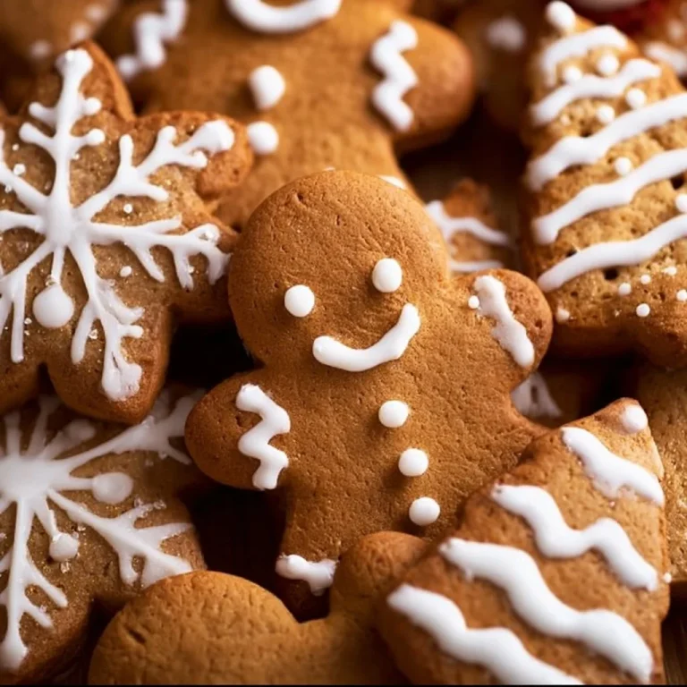 Chewy and soft gingerbread cookies on a holiday-themed plate.