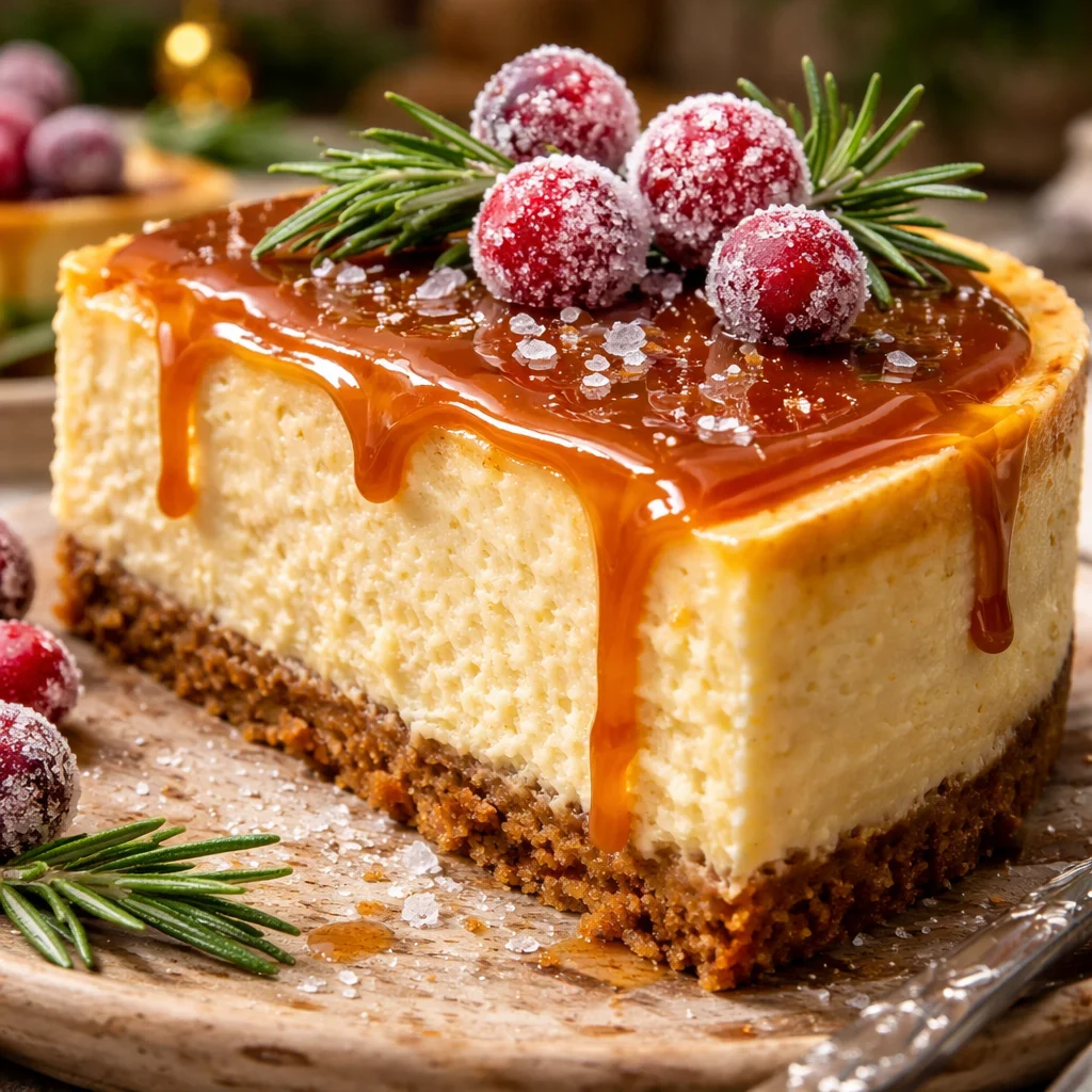 Delicious Christmas Cheesecake decorated for holiday celebrations.