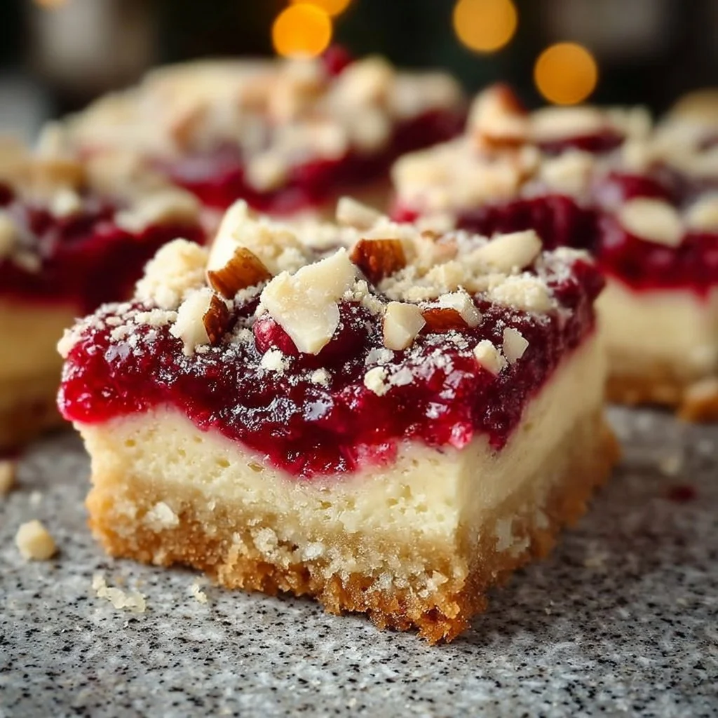 Delicious Christmas cheesecake bars topped with festive decorations