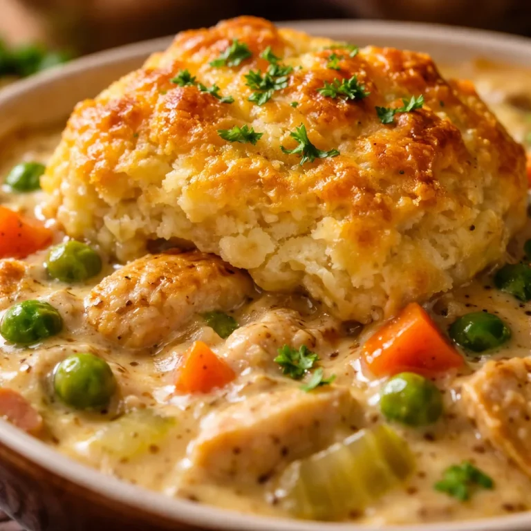 Delicious Red Lobster Biscuit Chicken Pot Pie served warm in a cozy dish.