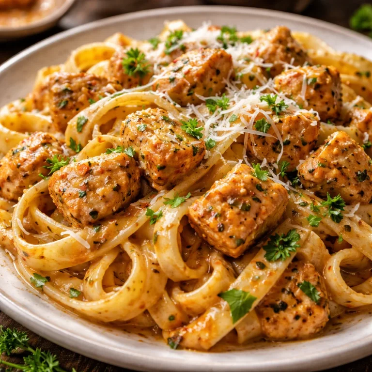 Delicious Cowboy Butter Chicken Pasta topped with fresh herbs and spices.