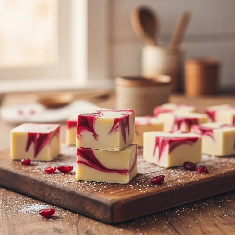 Creamy white chocolate raspberry fudge dessert on a plate