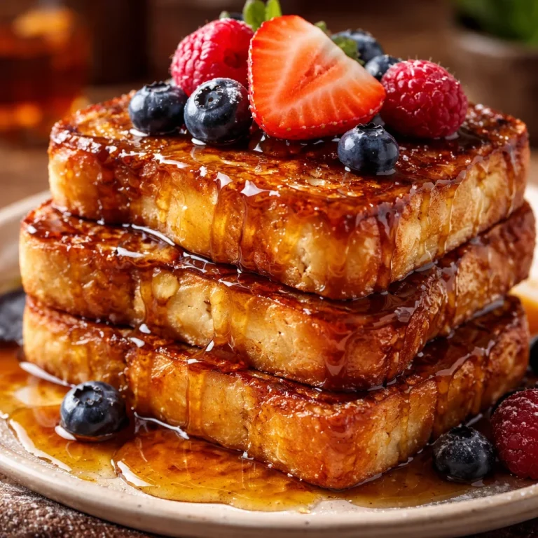 Delicious Crème Brûlée French Toast with a caramelized sugar topping