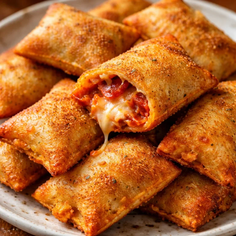 Crispy air fryer pizza rolls served on a plate with dipping sauce