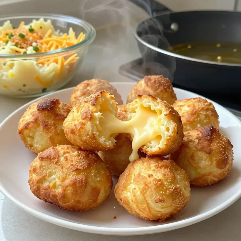 Crispy mashed potato cheese puffs served on a plate