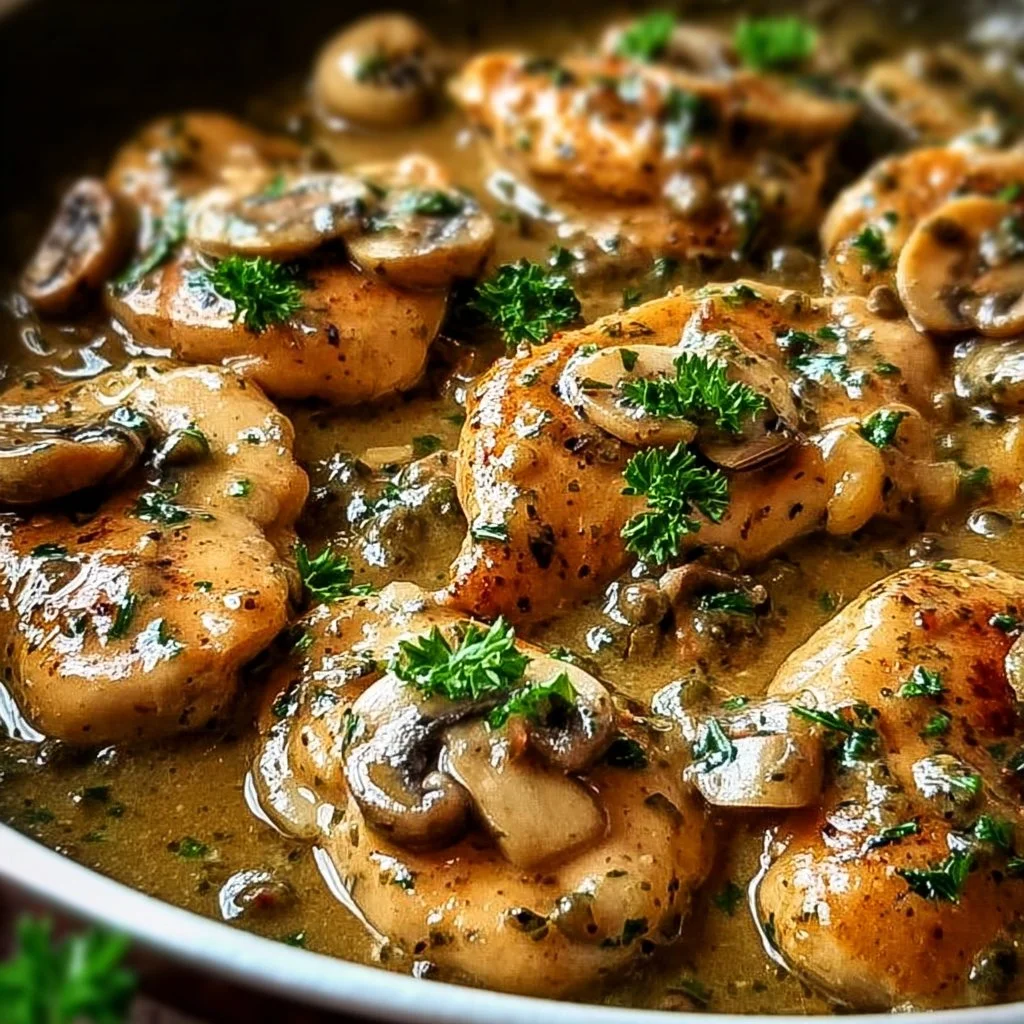 Crockpot Chicken Piccata with lemon and capers served on a plate