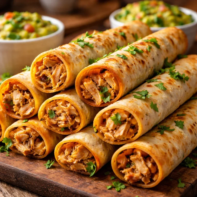 Crunchy oven-baked chicken taquitos on a serving platter
