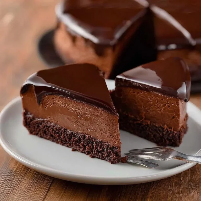 Decadent dark chocolate mousse cake topped with chocolate shavings