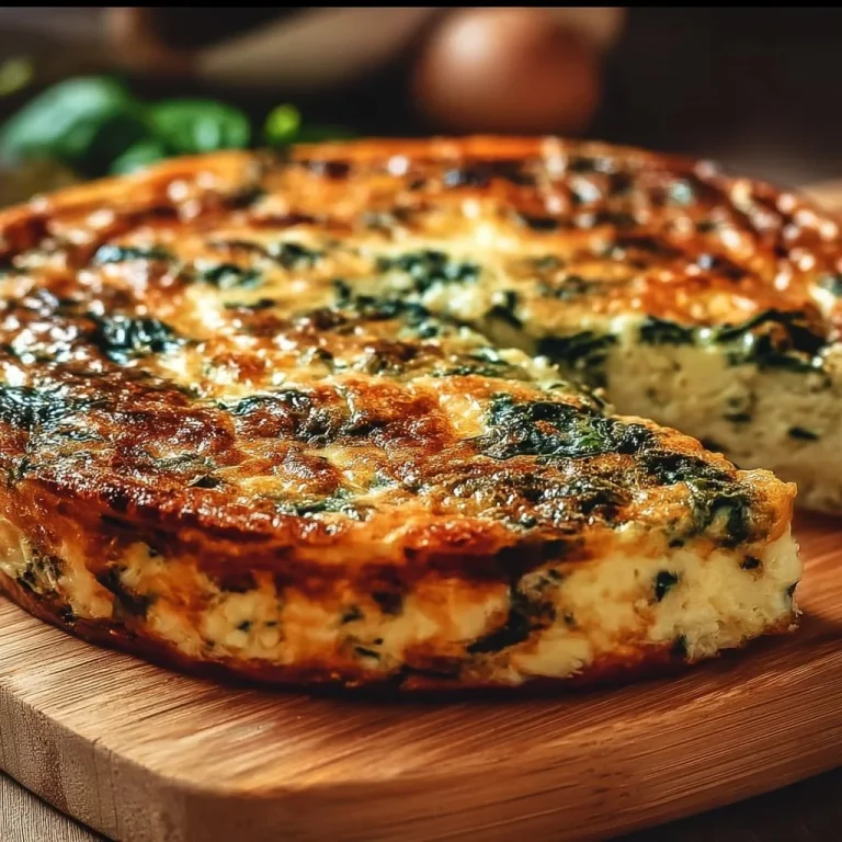 Crustless cottage cheese and spinach quiche served on a white plate