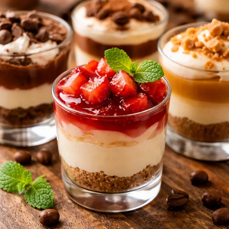 Assorted dessert cups filled with various treats and toppings.
