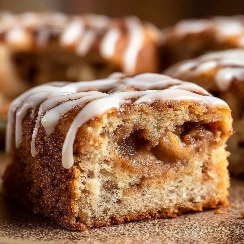 Slice of easy cinnamon apple cake with warm spices and fresh apples