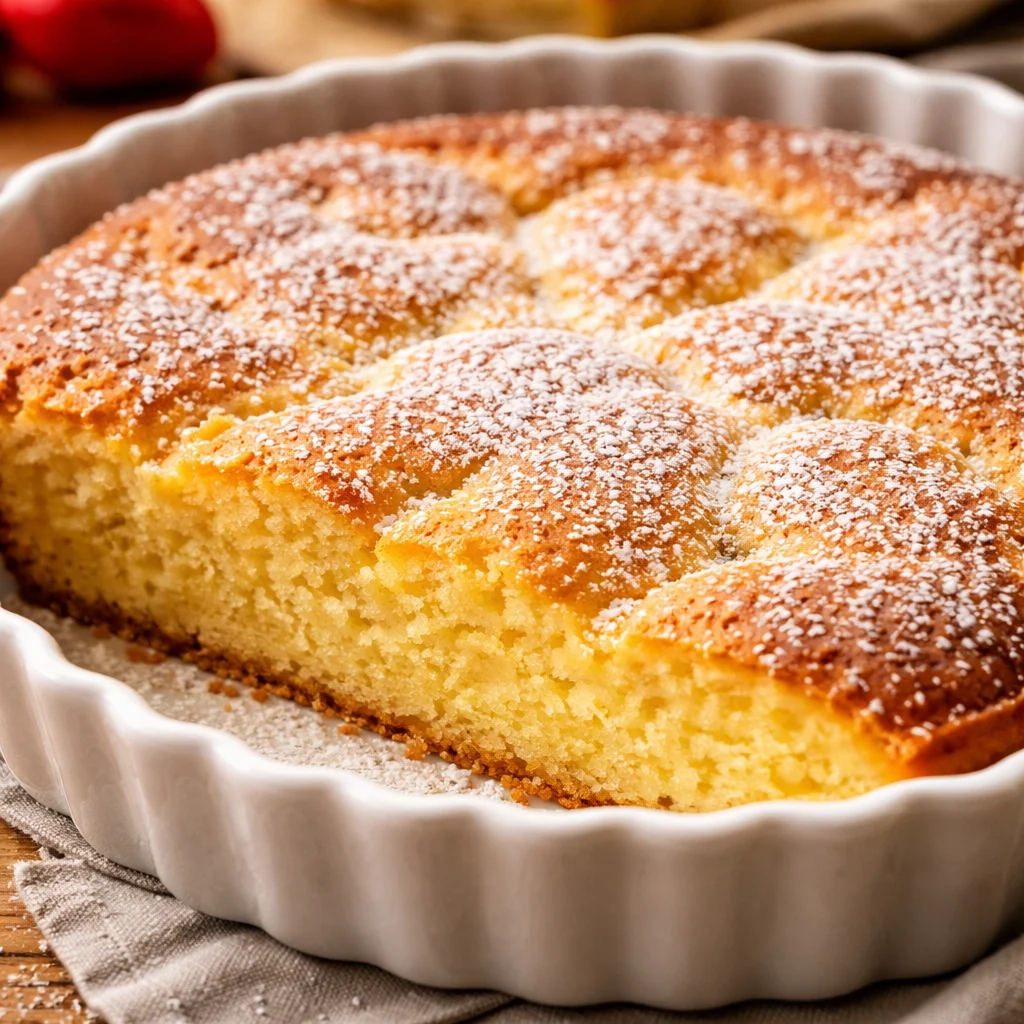 Delicious French Butter Cake served on a plate with decorative icing.