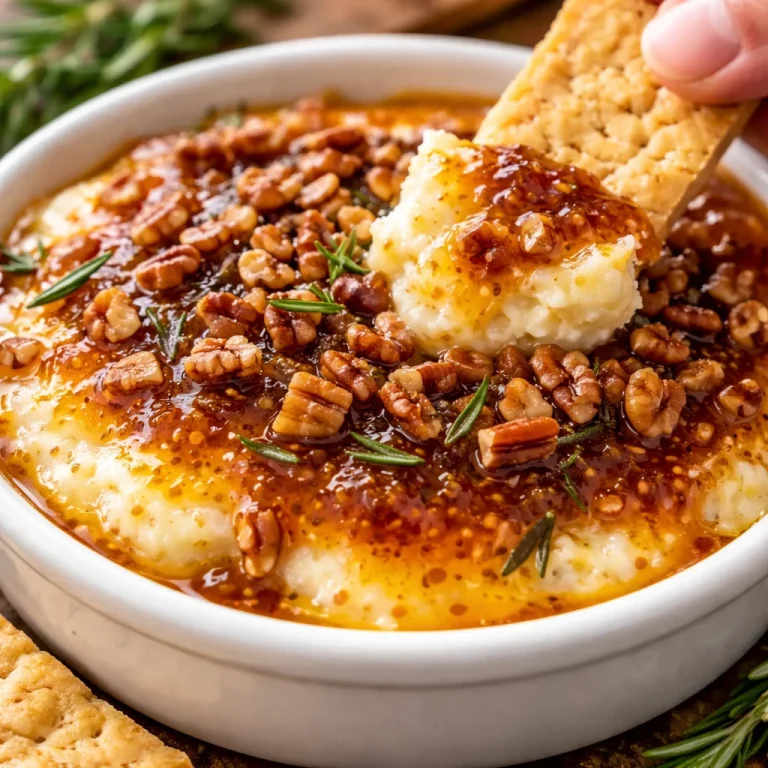 Goat cheese appetizer topped with fig jam and pecans on a serving platter