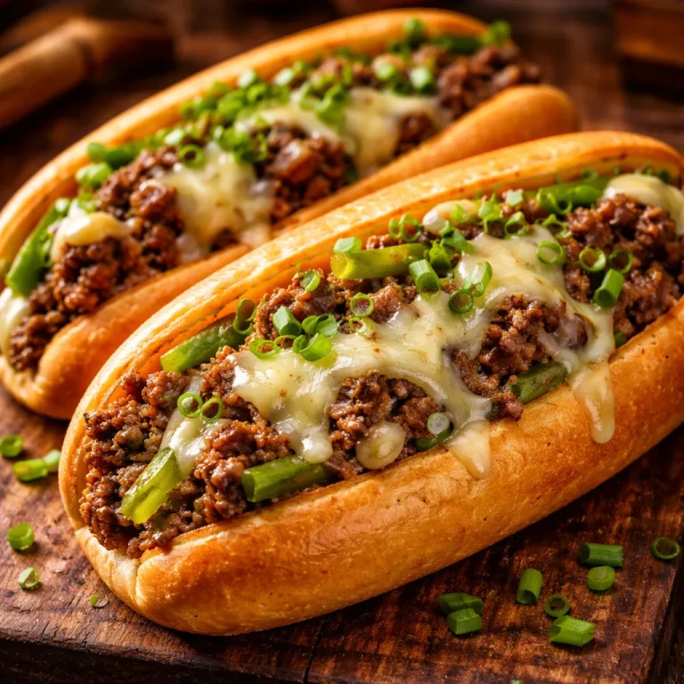 Ground Beef Philly Cheesesteaks with melted cheese and sautéed onions