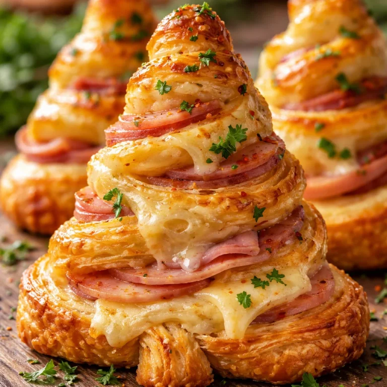 Ham & Cheese Puff Pastry Christmas Trees on a festive platter