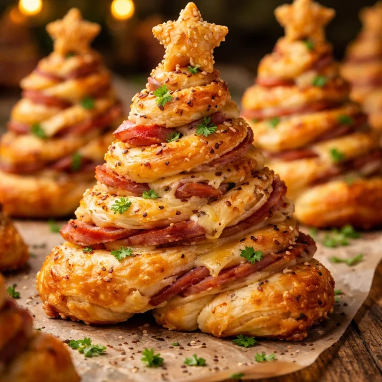 Festive Ham & Cheese Puff Pastry Christmas Trees for holiday celebrations