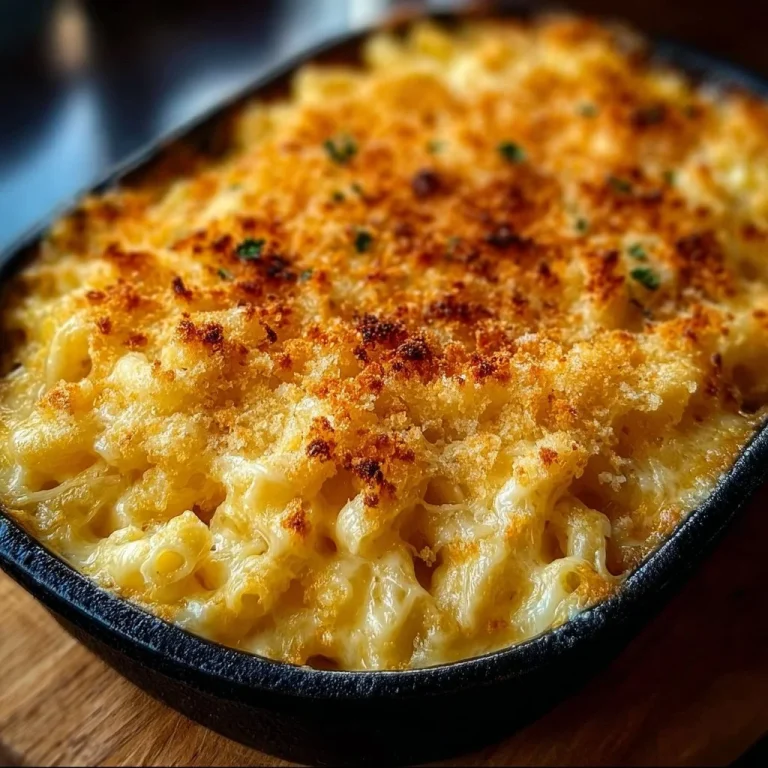 Delicious homemade baked mac and cheese served in a creamy cheese sauce.