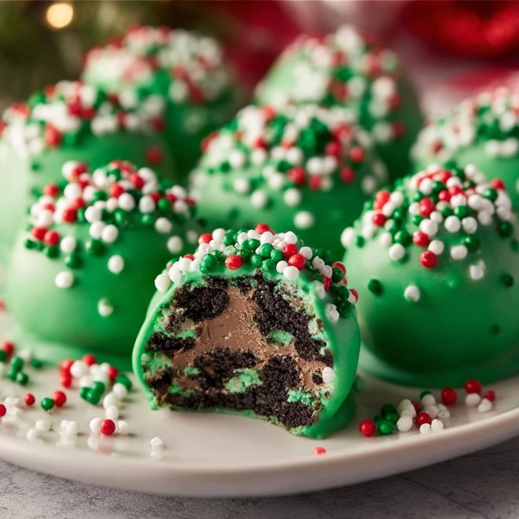 Delicious Irish Cream Oreo Truffles decorated on a serving plate