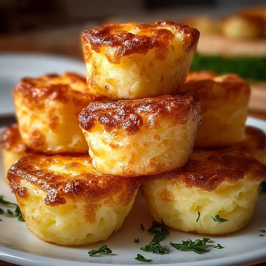 Deliciously golden cheesy potato puffs ready to serve as a snack.