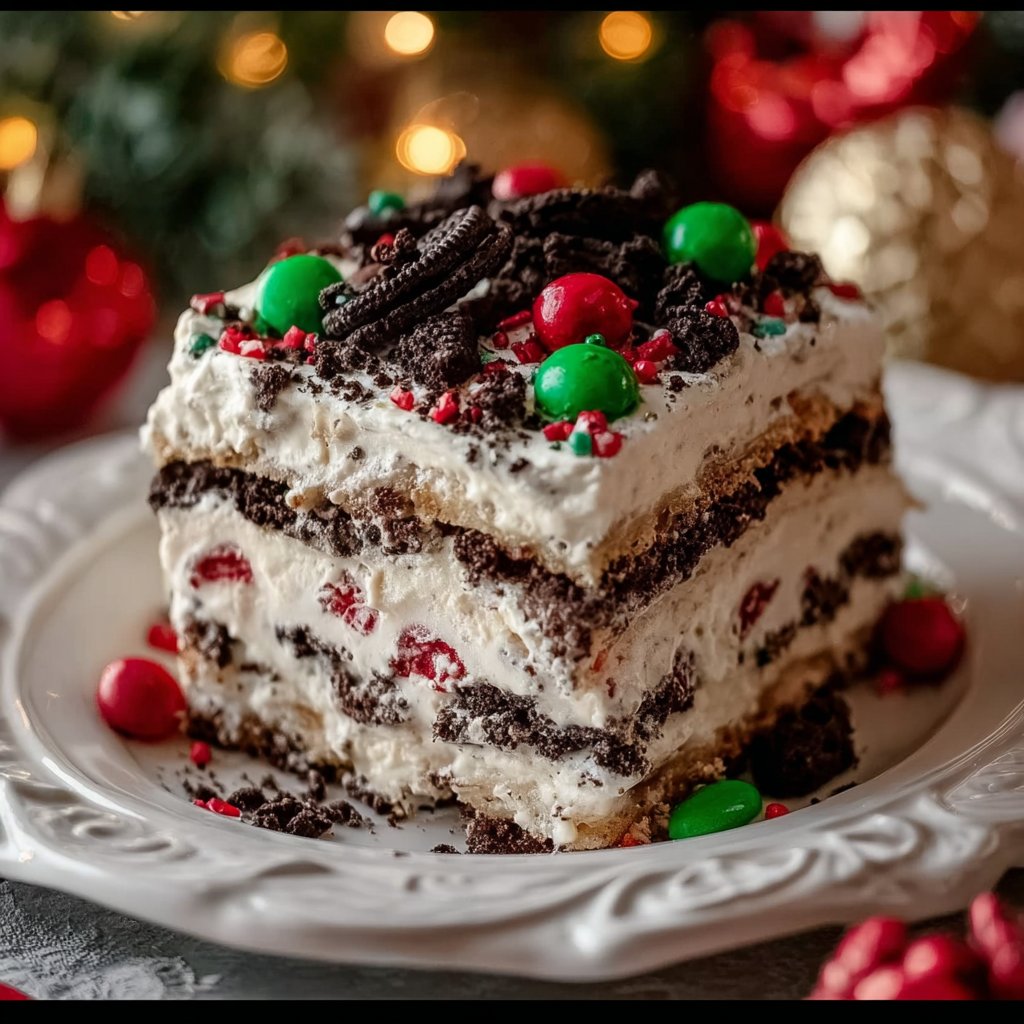 No-Bake Christmas Oreo Lasagna