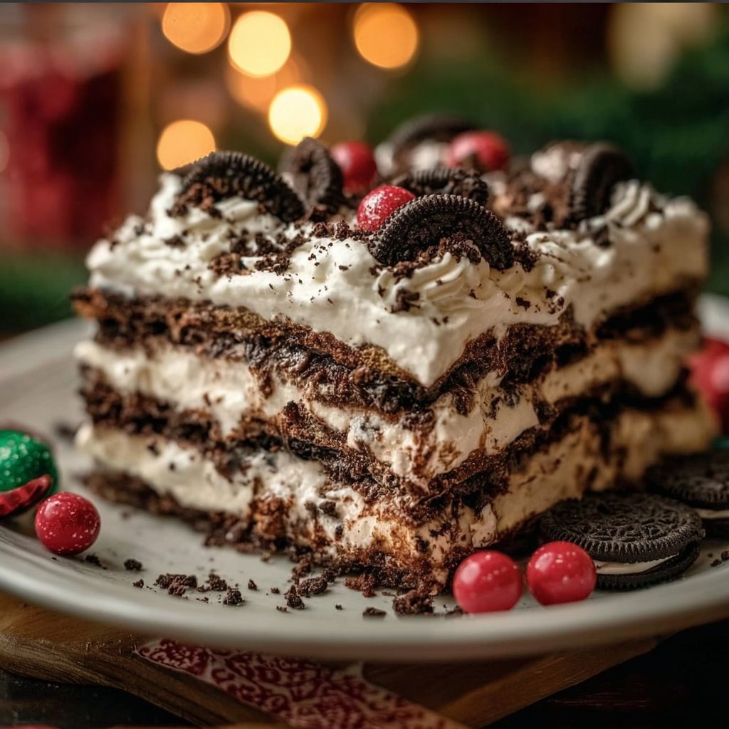 No-Bake Christmas Oreo Lasagna