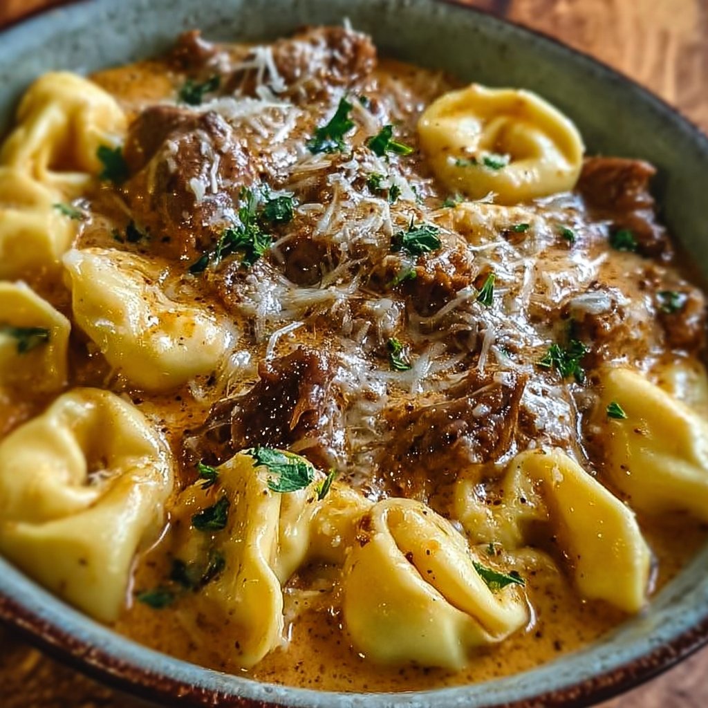 Cheesesteak Tortellini in Rich Provolone Sauce