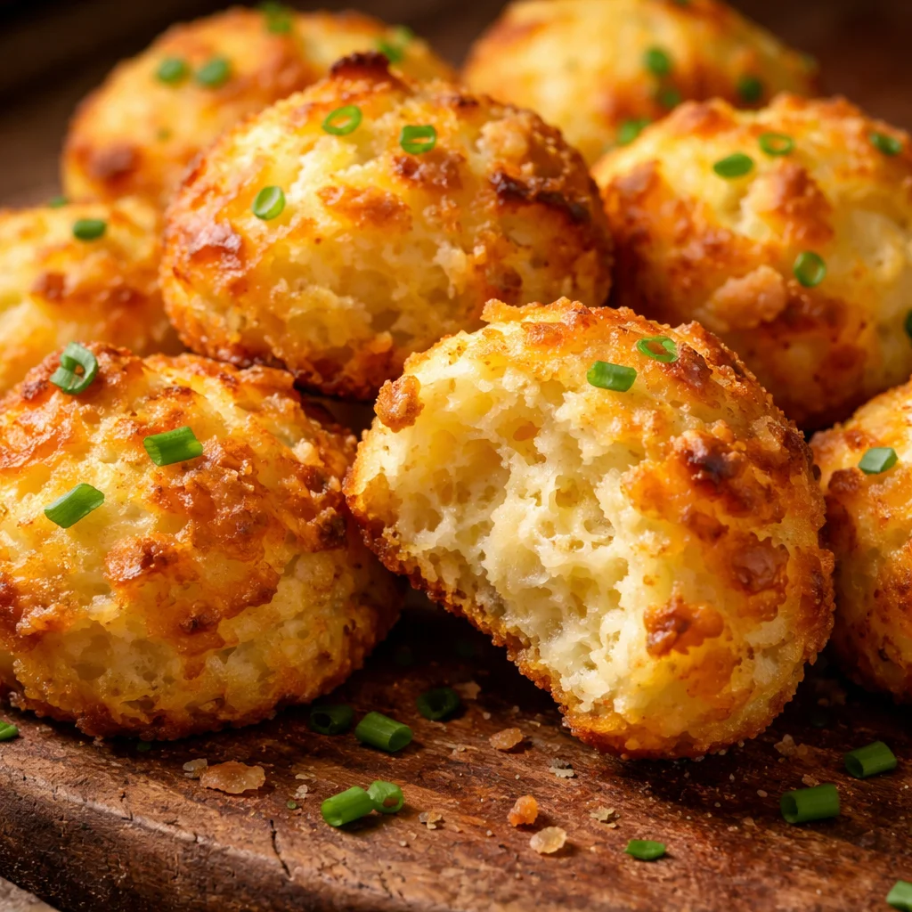 Delicious leftover mashed potato cheese puffs served on a plate.