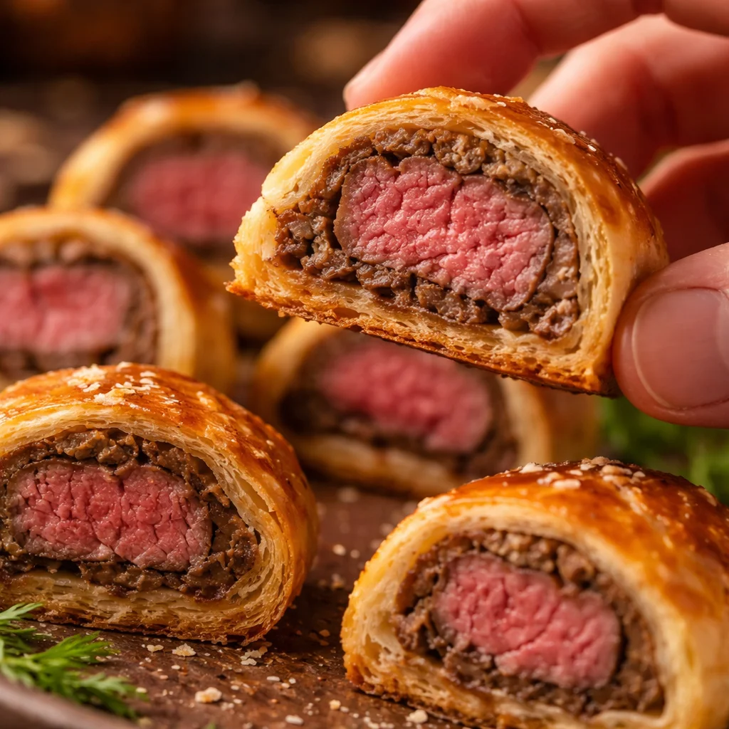 Mini Beef Wellington Bites served on a platter