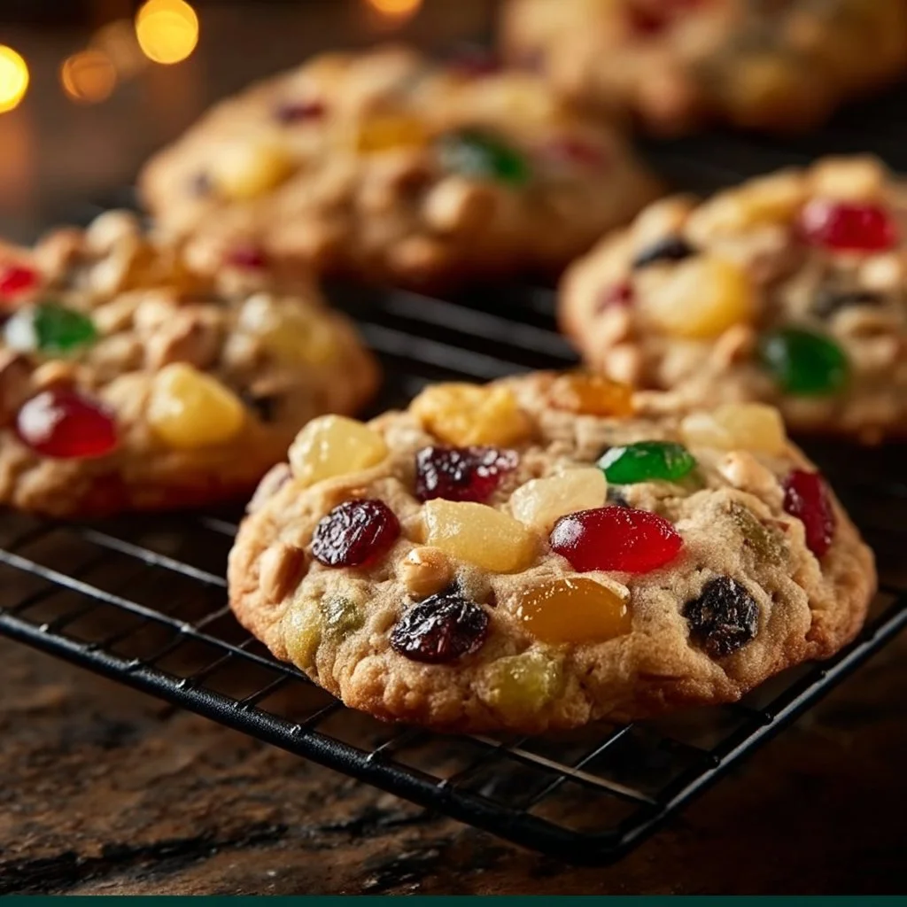 Delicious old fashioned fruitcake cookies with fruits and nuts