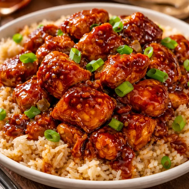 One-Pan Honey BBQ Chicken served with rice on a dinner plate