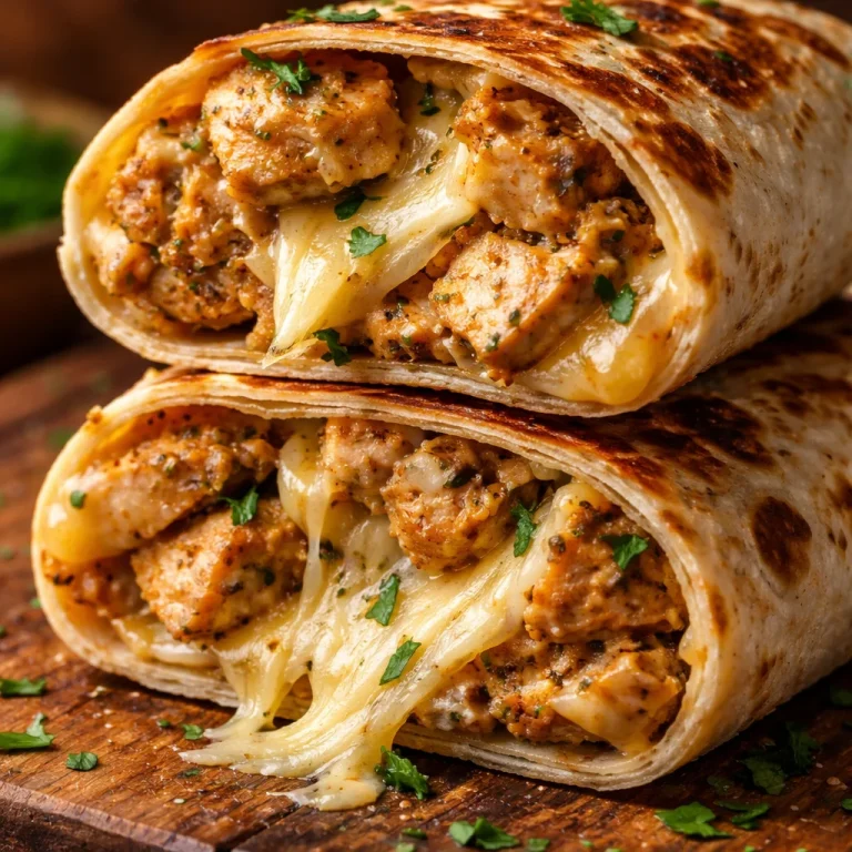 Cheesy garlic chicken wraps loaded with flavor, perfect for a quick meal.