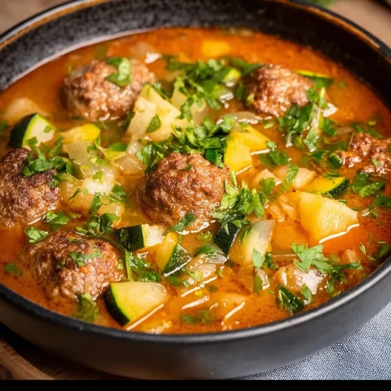 A warm bowl of homemade soup with fresh ingredients and herbs
